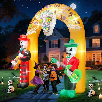 Kalolary 12FT Halloween Inflatables Archway, Day of The Dead Arch Inflatable with Build-in LED Lights Dia De Los Muertos Blow Up Yard Decoration Sugar Skull Halloween Outdoor Decors for Garden Lawn