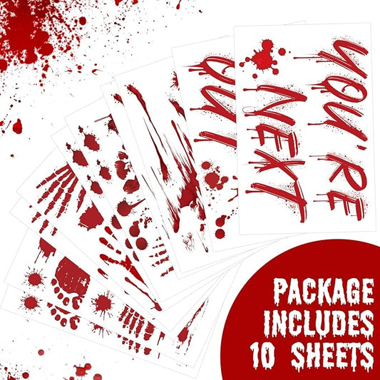 105 Pcs Bloody Halloween Decorations Bloody Footprints Floor Stickers Handprint Window Stickers Halloween Indoor Outdoor Wall Window Floor Stickers Decals (10 Sheets)
