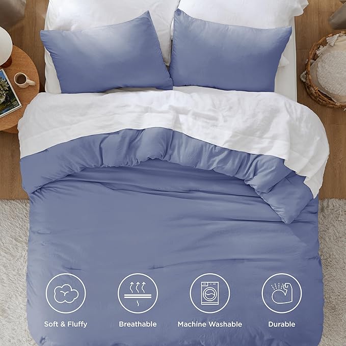 Bedsure California King Size Comforter Set, Blue Soft Prewashed Bedding for All Seasons, 3 Pieces GentleSoft™ Down Alternative Bed Set, 1 Lightweight Comforter (104"x96") and 2 Pillowcases (20"x36")