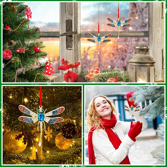 WhatSign Metal Dragonfly Ornaments - Hanging Christmas Ornament Decoration for Christmas Tree Party for Women Girls