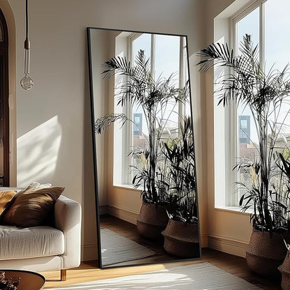 Delma Standing Full Length Mirror with Aluminium Frame for Bedroom Bathroom Living Room(with Stand,70x30-Black)