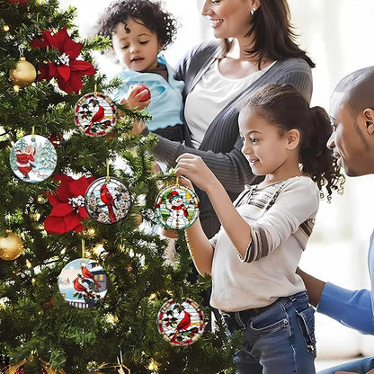 Snowman Cardinal Ornament Round Ceramic Colorful Glass Style Ornament Xmas Keepsake for Christmas Tree Winter Holiday Xmas Gift for Women Men Xmas Hanging Ornament 3"