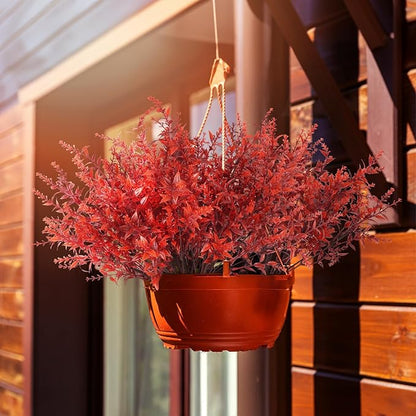 RECUTMS Artificial Fall Flowers Bulk Fall Lavender Fake Plants Artificial Greenery Faux Plants Outdoor Deals 36 Bundles Faux Autumn Plant Fake Shrubs for Indoor Bookshelf Yard Decorations (Wine Red)