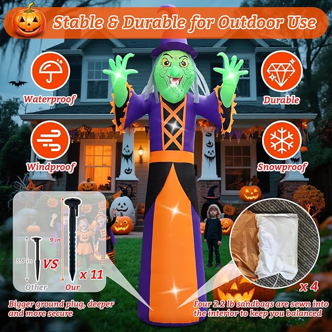 Halloween Inflatables Witch Decorations Outdoor - 20FT Extra Large Horror Witch Halloween Blow up Yard Decorations with LED Build-in for Garden Lawn Indoor Party Decor