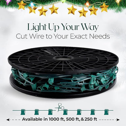 1000 FT C9 Spool Wire 12 Inch Spacing, Commercial, UL Listed Stringer Spool for Holiday and Christmas Light Wire SPT-1, Indoor/Outdoor Compatibility (C9-1000 Feet)