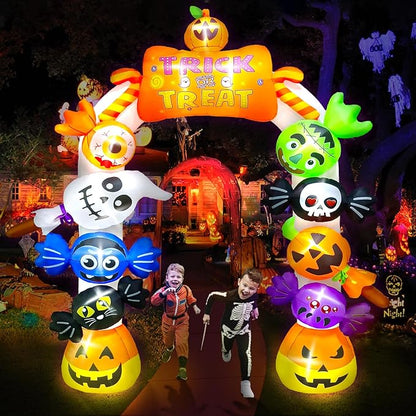Kalolary 10FT Tall Halloween Inflatables Archway Candy Ghost, Giant Halloween Outdoors Decoration Pumpkin Arch Blow Up Yard Decorations with Build-in Lights for Yard Garden Lawn Indoor Outdoor Decor