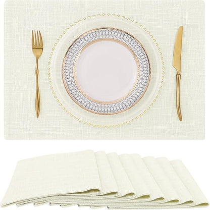 homing Cream Cloth Placemats Set of 8 – Cotton Linen Blend Washable Farmhouse Dining Table Mats for Indoors & Outdoors, Easy to Clean, 13 x 19 Inch