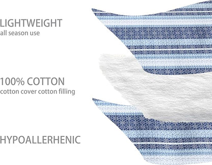 Homzard Quilts Queen Size,Blue White Snowflake Striped Quilt Bedspread Set,Cotton Boho Blue Comforter Set, Lightweight Comforter Queen Size (90 * 98 inches) and 2 Pillow Shams