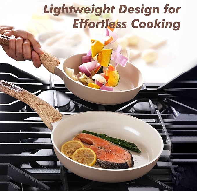 SENSARTE Ceramic Nonstick Frying Pan Skillet 9.5Inch Non Stick Omelette Pans, Non-toxic Healthy Kitchen Cooking Chef's Pan, Free of Intentionally Added PFOA/PFAS/PTFE, Induction Compatible, Taupe