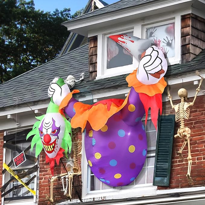 4.5FT Halloween Inflatables with LED Light, Kalolary Halloween Window Blow up Decorations Scary Clown Inflatable Halloween Window Inflatables for Outdoor Garden Holiday Party Decor