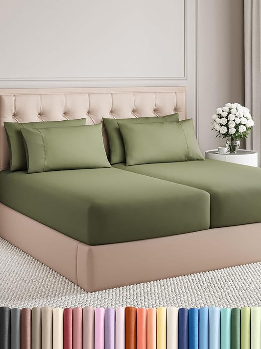 CGK Linens Split King 7 Piece Sheet Set - Cooling Sheets for Hot Sleepers - Hotel Luxury Bedding Set with 8-16 Inch Deep Pockets - 1 Flat & 2 Fitted & 4 Pillowcases - Soft & Wrinkle Free - Split King