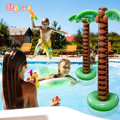 Giant Inflatable Palm Trees - 2 Pack - 6 Foot Super Sturdy Trees for Luau Parties, Beach Decor, Poolside Ambiance, Tropical Theme Decor & Outdoor Fun, Easy Inflation
