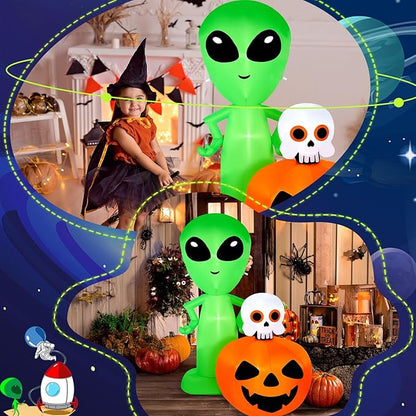 CAMULAND 6.8FT Halloween Inflatable Alien with Pumpkin Decorations Halloween Inflatable Blow Up Decor with Built-in LED Lights Outdoor Inflatable Decoration for Garden, Lawn, Yard