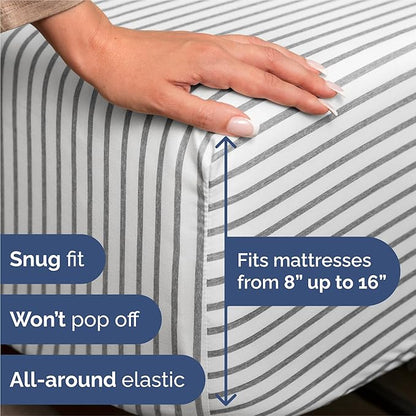 CGK Linens Split King 7 Piece Sheet Set - Cooling Sheets for Hot Sleepers - Hotel Luxury Bedding Set w/ 8-16 Inch Deep Pockets - 1 Flat & 2 Fitted & 4 Pillowcases - Soft & Wrinkle Free - Beige Stripes