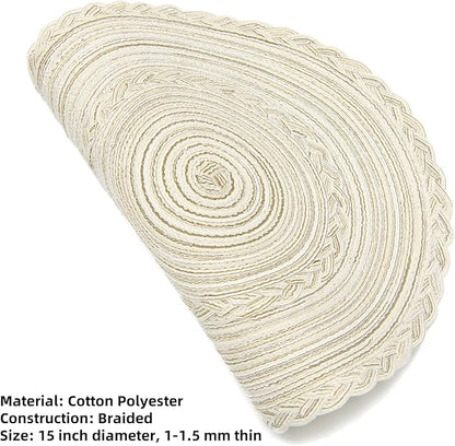 SHACOS Round Placemats Set of 6 Boho Braided Bordered Placemats 15 inch for Dining Tables Wedding Holiday Party (Ivory Bordered, 6)