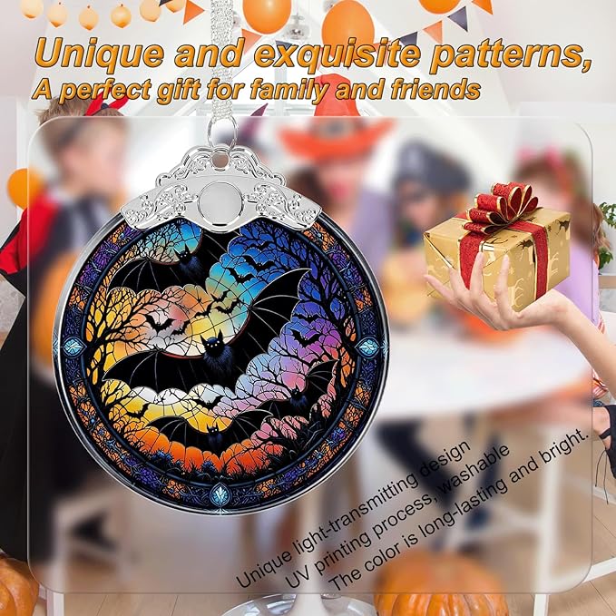 Bat Under Moonlight Halloween Christmas Tree Ornament Glass- Hanging Ornaments for Christmas Tree Decorations - Holiday Keepsake Present Exchange Idea