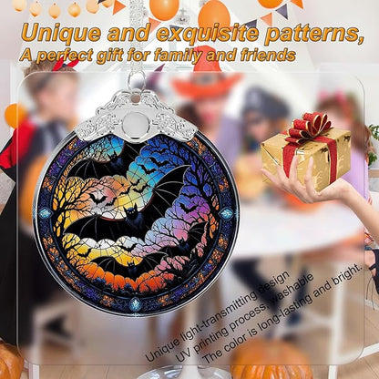 Bat Under Moonlight Halloween Christmas Tree Ornament Glass- Hanging Ornaments for Christmas Tree Decorations - Holiday Keepsake Present Exchange Idea