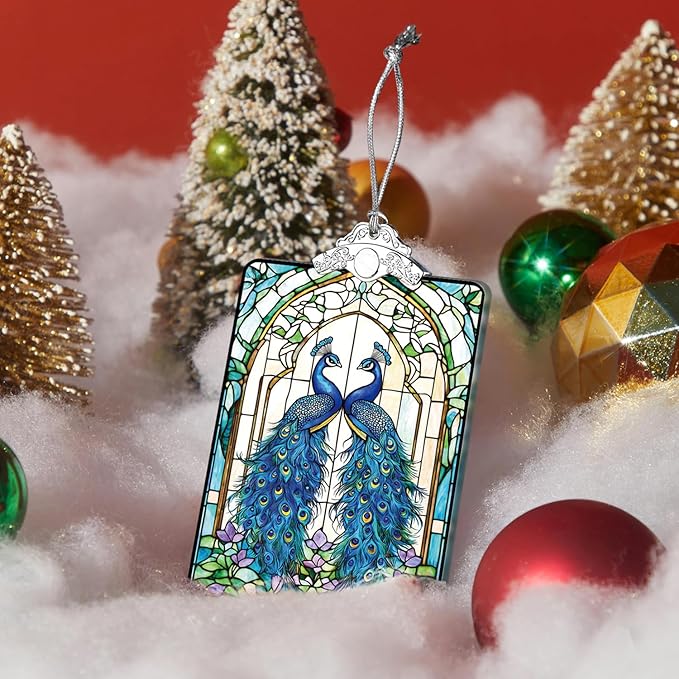 Peacock Stained Glass 2025 Christmas Ornament, Elegant Bird Hanging Decoration for Christmas Tree, Gift Exchange or Stocking Stuffer, 3.8 x 2.4 Inch