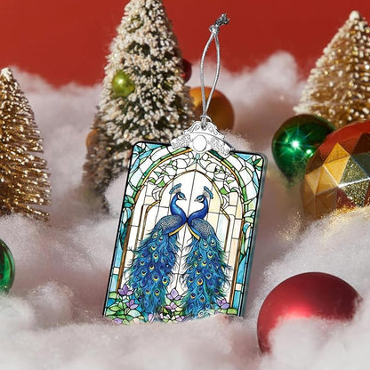 Peacock Stained Glass 2025 Christmas Ornament, Elegant Bird Hanging Decoration for Christmas Tree, Gift Exchange or Stocking Stuffer, 3.8 x 2.4 Inch