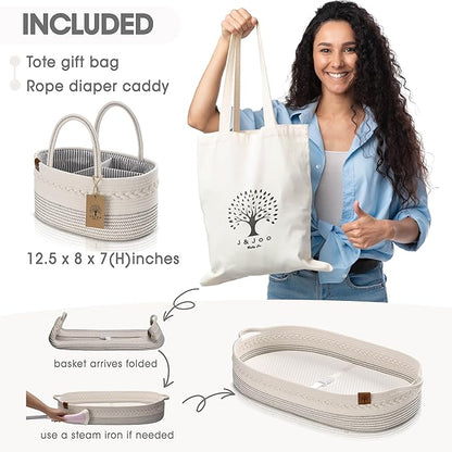 Baby Changing Basket Includes Diaper Caddy - Breathable & Waterproof Dual-Cover, Portable, Changing Pad for Dresser & Changing Table, Gift for Baby Shower, Cotton Rope Basket for Baby