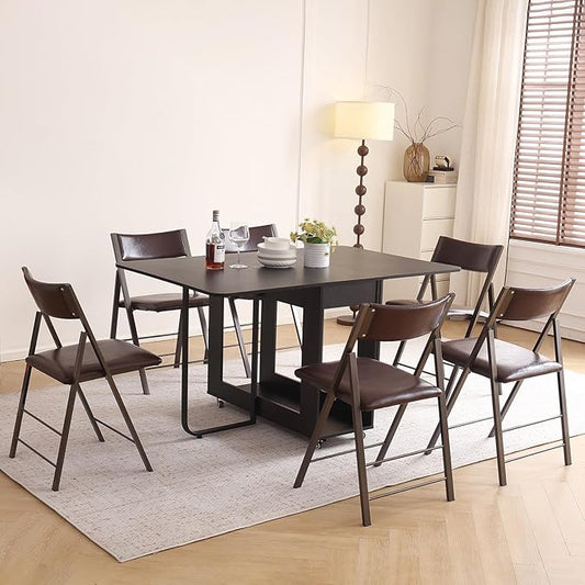 Folding Chairs with Cushion 2 Pack - Heavy Duty Steel Frame Foldable Dining Chairs, Waterproof Leather Indoor Outdoor Comfortable Folding Chairs for Home, Conference Rooms, Weddings, Events (Brown)
