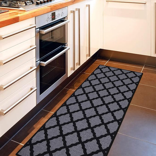 Machine Washable Moroccan Trellis Design Non-Slip Rubberback 2x5 Traditional Indoor Runner Rug for Hallway, Kitchen, Bedroom, Entryway, 20" x 59", Dark Gray