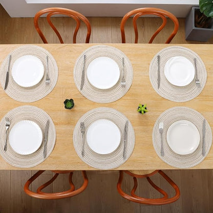 SHACOS Placemats Set of 8 Round Braided Place Mats 15 inch Washable Table Mats for Home Wedding Holiday Party (Ivory, 8)
