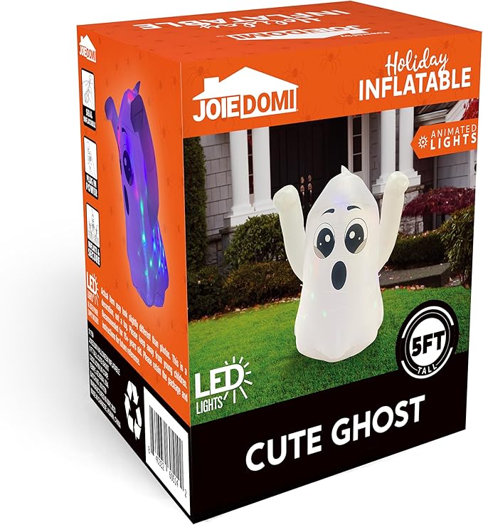 Joiedomi 5 FT Tall Halloween Inflatable Ghost Outdoor Decoration, Inflatable Halloween Ghost Decor Outdoor with Rotating Light, Blow Up Yard Decoration for Party Lawn Garden Decor