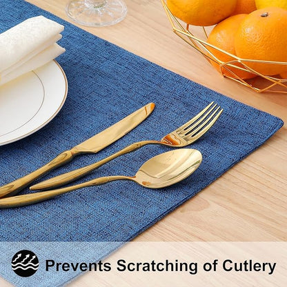 homing Navy Blue Cotton Linen Blend Placemats for Dining Table Set of 4 – Washable Farmhouse Kitchen Mats for Indoors & Outdoors, Easy to Clean, 13 x 19 Inch