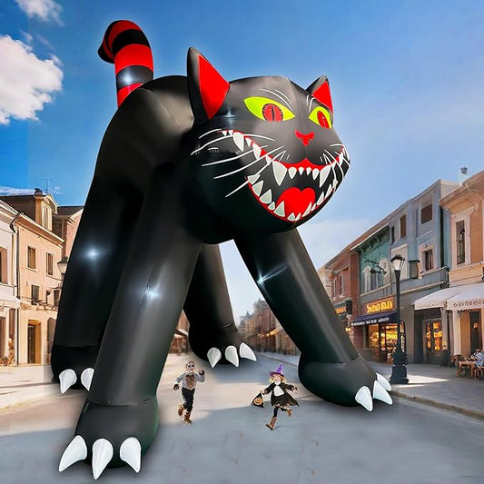 SEASONBLOW 14 Ft Giant Halloween Inflatable Black Cat Decoration LED Light Up Giant Blow Up Black Cat Archway for Halloween Party Indoor Outdoor Garden Yard Decor