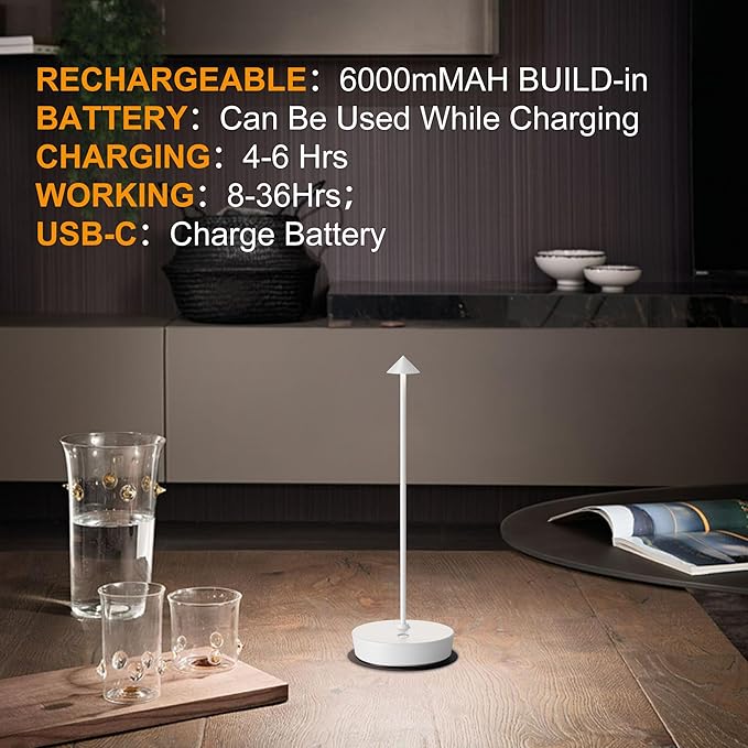 SAKRINGT 2 Pack Cordless Table Lamps Rechargeable, 6000mAh Battery Operated Waterproof Stepless Dimming Modern Portable LED Table Light for Restaurant Dining Patio Outdoor
