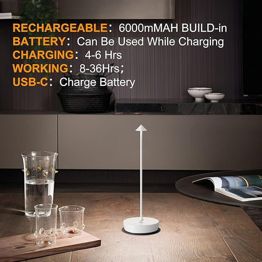 SAKRINGT 2 Pack Cordless Table Lamps Rechargeable, 6000mAh Battery Operated Waterproof Stepless Dimming Modern Portable LED Table Light for Restaurant Dining Patio Outdoor