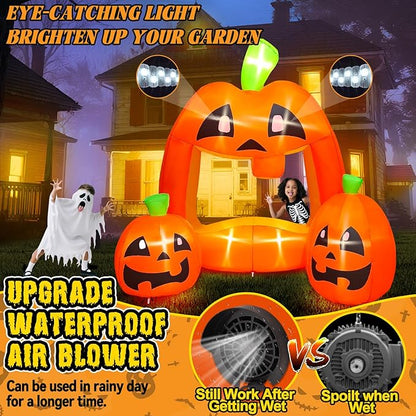 Kalolary 7ft Halloween Inflatables Pumpkin Photo Booth, Blow Up Quirky Pumpkin Photo Frame Inflatables Build-in LEDs Holiday Blow Up Inflate Decorations for Outdoor, Indoor, Lawn, Yard Display Decor