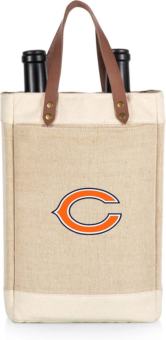 PICNIC TIME NFL Pinot - Jute 2 Bottle Insulated Wine Bag - Wine Tote Bag - Wine Gift Bag, (Beige)