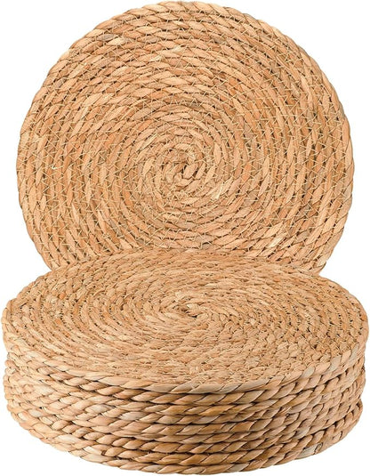 Round Woven Placemats 13.8 Inch Set of 10 - Boho Rattan Placemat Natural Water Hyacinth Placemats, Farmhouse Weave Place Mats, Rustic Braided Wicker Table Mats for Dining Table,Home,Wedding