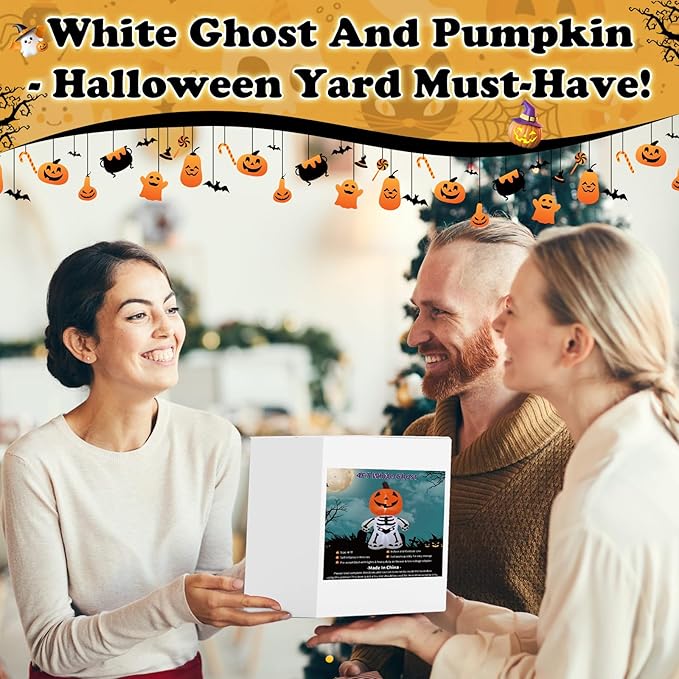 TRMESIA 4FT Halloween Inflatable Decoration,Outdoor Yard Blow up Decorations with Lights,Pumpkin Skeletons Inflatables Halloween Decor 24HLW-03-02