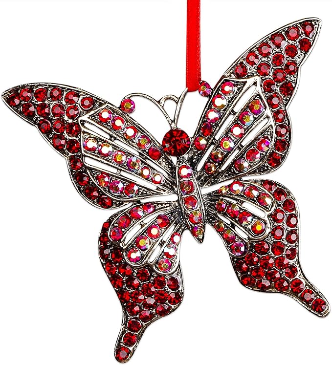 Whatsign Red Butterfly Ornaments - Hanging Decoration for Christmas Tree Monarch Keepsake Gifts for Women Girls Kids