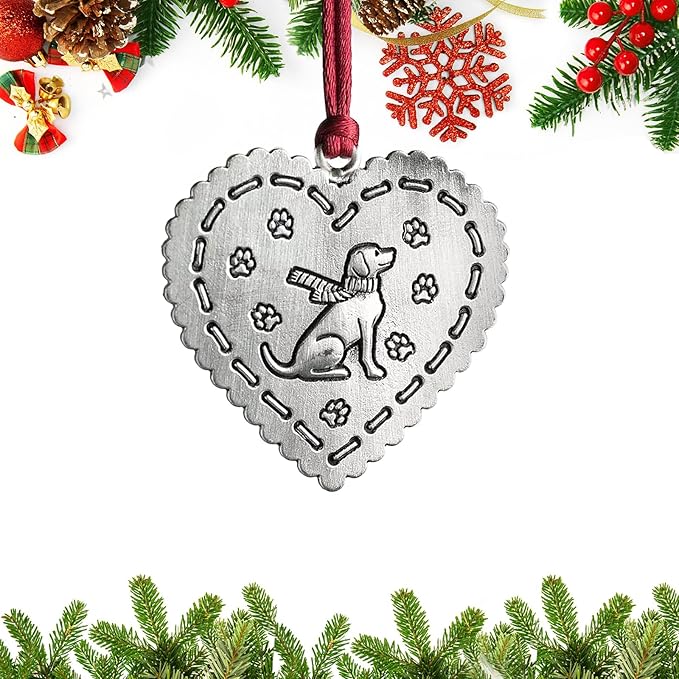 Christmas Ornaments, 2025 Solid Pewter Christmas Tree Ornament Handcrafted Metal DIY Hanging Craft Collectibles for Xmas Trees Home Party Party Gifts (Heart Dog)