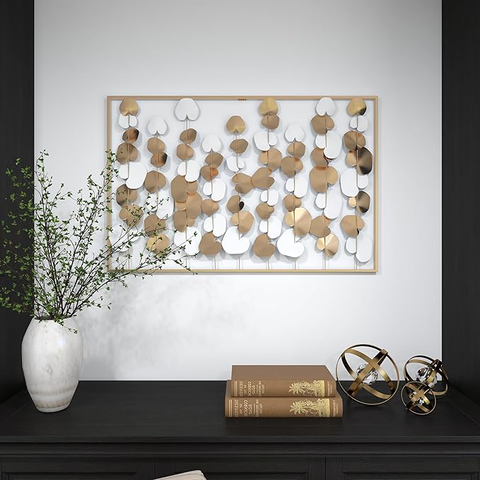Deco 79 Metal Floral Home Wall Decor Long Stem Wall Sculpture with White Accents, Wall Art 40" x 2" x 26", Gold