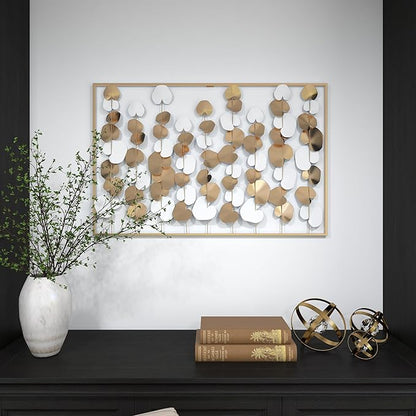 Deco 79 Metal Floral Home Wall Decor Long Stem Wall Sculpture with White Accents, Wall Art 40" x 2" x 26", Gold
