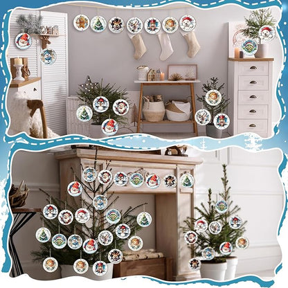 Suzile 36 Pcs Christmas Wooden Ornaments Christmas 3D Break Through Ornament Xmas Cute Animal Decorations for Tree Wreaths Xmas Hanging Wood Cutouts Decor for Home Winter Party
