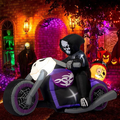 Sizonjoy Halloween Inflatables Black Rider with Pumpkin, 6 FT Halloween Decorations with Built-in LEDs, Halloween Blow Up Yard Decorations for Indoor Outdoor Party Garden