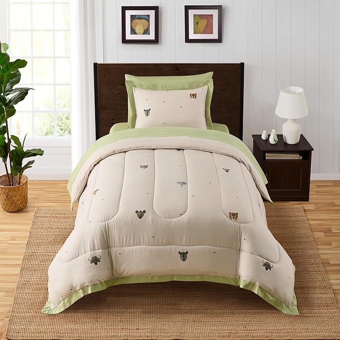 Kids Jungle Safari Comforter Set Twin Size – Bed in a Bag with Savanna Animals, Sheets, Pillowcases & Shams – Soft Bedding with Lions, Giraffes, Elephants, and More – Boys or Girls Bedroom Decor