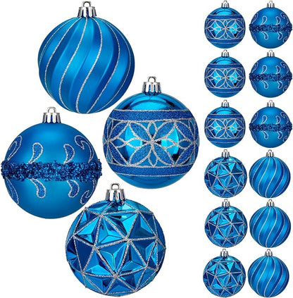 12pcs Blue Christmas Ornaments Balls 3.14 inch Glitter Hanging Christmas Tree Ornaments Set for Christmas Decorations Hand Painted Shatterproof Christmas Baubles for Xmas Holiday Party Decor