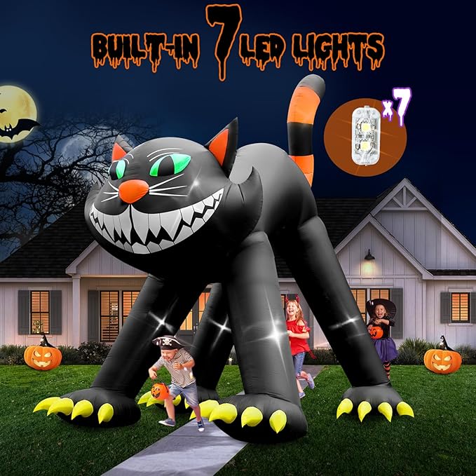 14FT Giant Halloween Inflatable Black Cat, Blow up Halloween Decoration Built-in 7 LED for Halloween Decoration Outdoor Indoor Home Party Supplies Halloween Lawn Decor