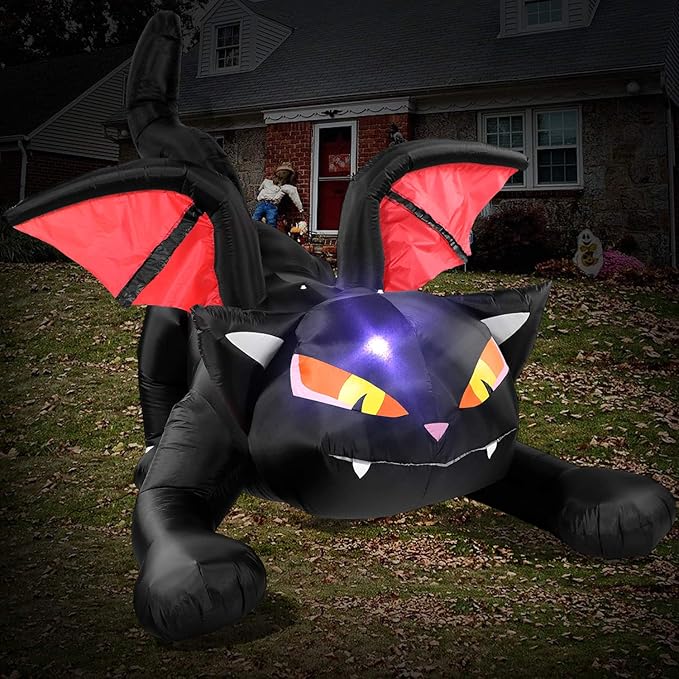 Sizonjoy 7.5FT Halloween Inflatables Decoration Outdoor Lighted Black Cat Decoration Outdoor with Wings,Halloween Blow Up Decor for Yard Lawn Garden Party Decor