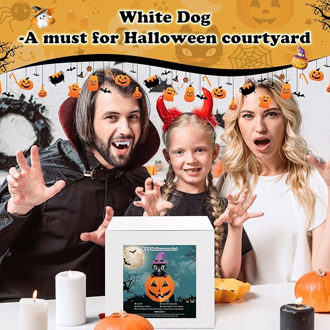4FT Halloween Inflatable Decor Lifting Cat Pumpkins with LED Lights Indoor Outdoor Blow Up Decoration Halloween Party Holiday Decoration