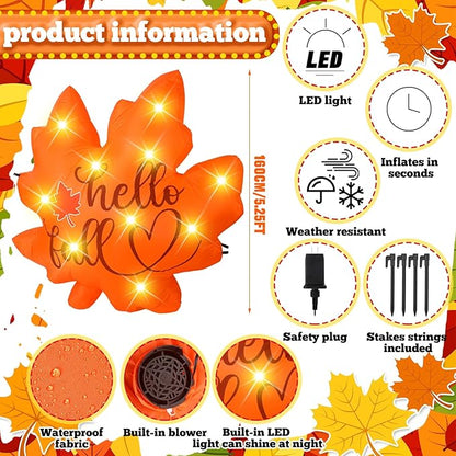 VIHOSE Fall Inflatable Decorations 5. 25 ft Thanksgiving Blow up Decor Fall Maple Leaves LED Lights Inflatable Decoration for Autumn Harvest Indoor Outdoor Yard Garden Lawn Party
