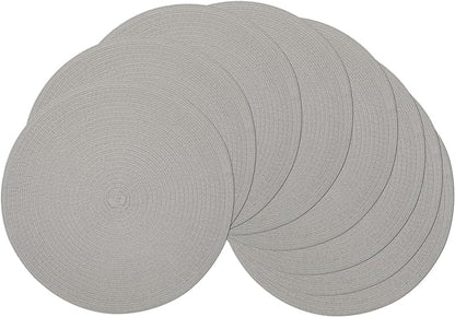 SHACOS Round Braided Placemats Set of 8 Washable Fabric Heat Resistant 15 inch Grey Round Table Mats for Dining Tables (Gray, 8)