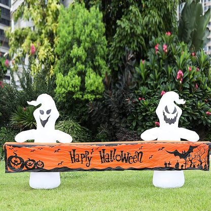 MUMTOP 8 Ft Long Inflatable Outdoor Halloween Decoration, Inflatables Ghost with Happy Halloween Decorations Blow Up with Built-in LED Lights for Yard Party Holiday Garden Decor